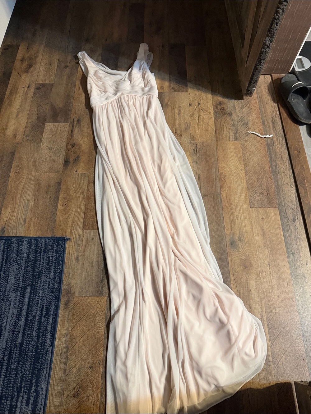 David’s bridal Elegant Women's Sleeveless Pleated Maxi Dress in Blush size 0